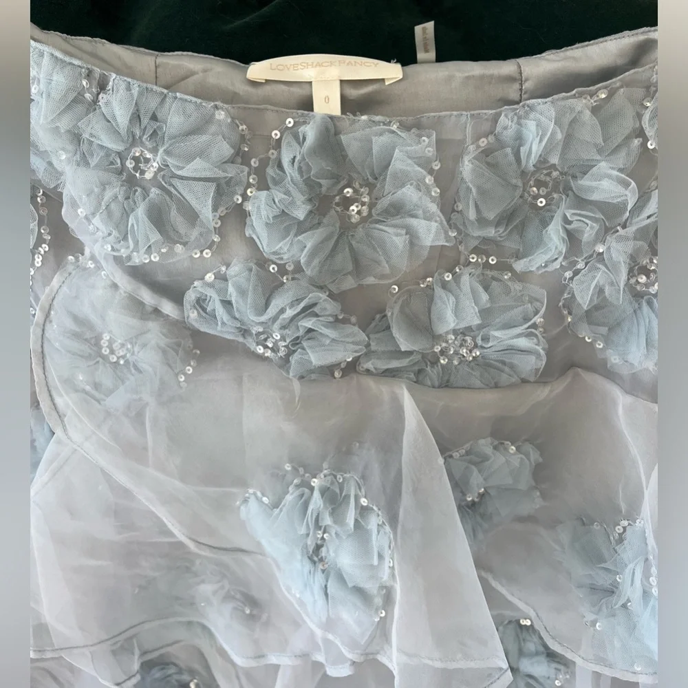 LoveShackFancy Light Blue Layered Skirt - Grover Tiered Floral Appliqué Skirt - Picture 7 of 8